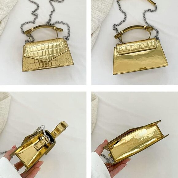 Small Silver Crossbody Satchel Y2K Evening Handbag for Women - Hobo Shoulder Tot - Picture 5 of 9